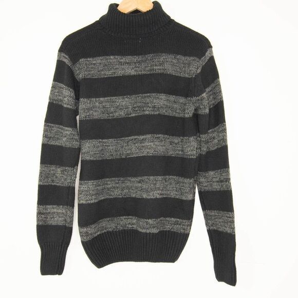 NWOT Eddie Bauer Turtleneck‎ Striped cotton blend Sweater, Black, XL - Picture 2 of 10